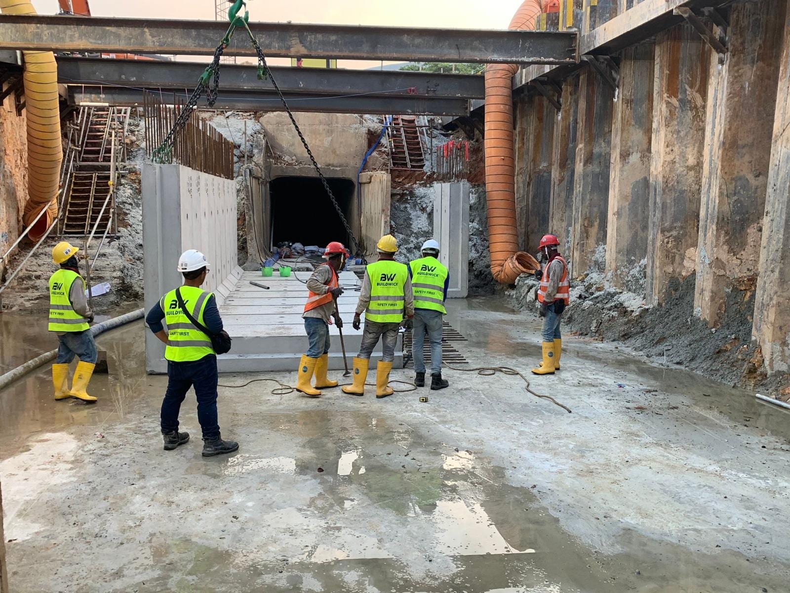 Precast box culvert installation in progress — PUB drainage works